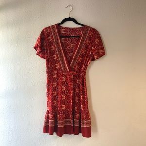 Red Patterned Wrap Dress Size Large